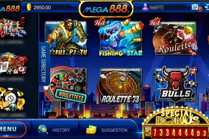 The Mega888 game lobby showing roulette tables